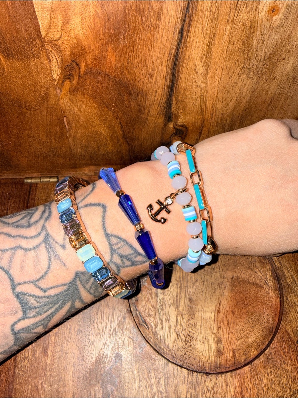 Blue and Gold Beaded Bracelet Stack